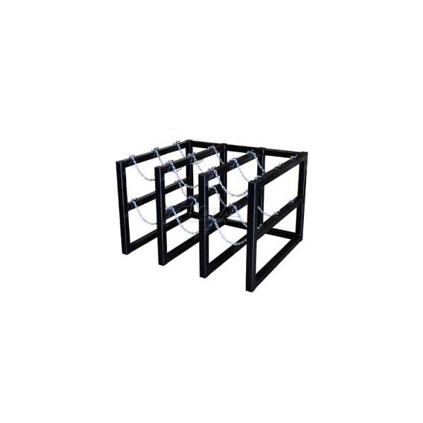 Justrite Stainless Steel Cylinder Tube Rack, 3 Wide x 3 Deep, 44"W x 40"D x 30"H, 9 Cylinder Cap. - 35138
