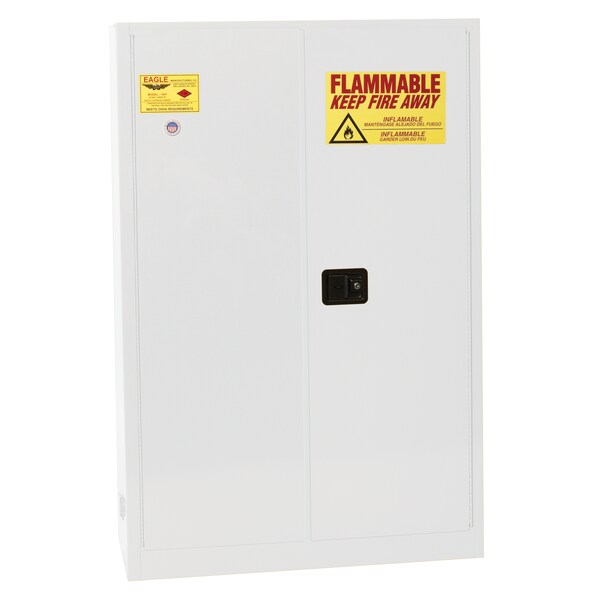 Eagle Mfg Flammables Safety Cabinet, 45 gal, 2 Shelves, Steel, 43 in W x 65 in H x 18 in D, White - 4510XWHTE