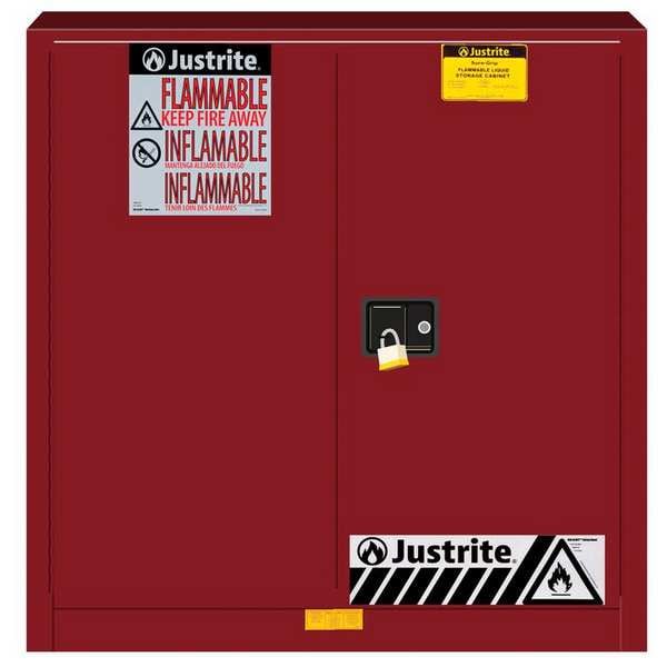 Justrite Flammables Safety Cabinet, 30 gal, 1 Shelves, Steel, 36 in W x 35 in H x 24 in D, Red - 893301