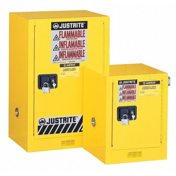 Justrite Flammables Safety Cabinet, 12 gal, 1 Shelves, Steel, 23 1/4 in W x 35 in H x 18 in D, Yellow - 891220