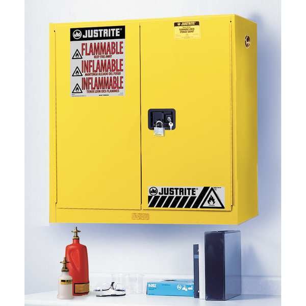 Justrite Flammables Safety Cabinet, 20 gal, 3 Shelves, Steel, 43 in W x 44 in H x 12 in D, Yellow - 893400