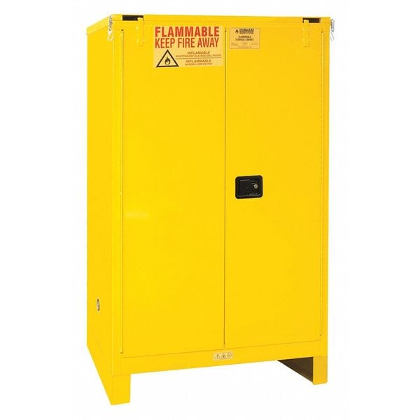 Durham Mfg Flammables Safety Cabinet, 90 gal, 2 Shelves, Steel, 43 in W x 72 1/2 in H x 34 in D, Yellow - 1090SL-50