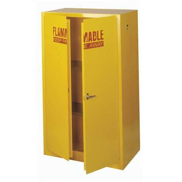 Sandusky Lee Flammables Safety Cabinet, 60 gal, 2 Shelves, Steel, 34 in W x 65 in H x 34 in D, Yellow - SC600F