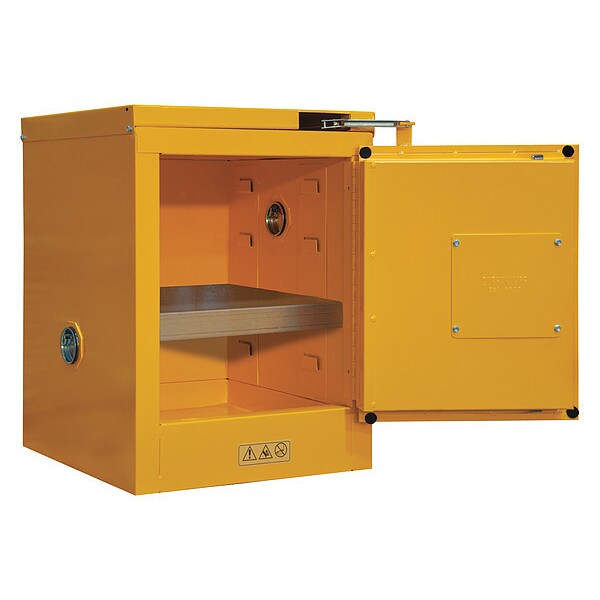 Condor Flammables Safety Cabinet, 4 gal, 1 Shelves, Steel, 17 1/2 in W x 23 1/2 in H x 18 1/4 in D, Yellow - 45AE83