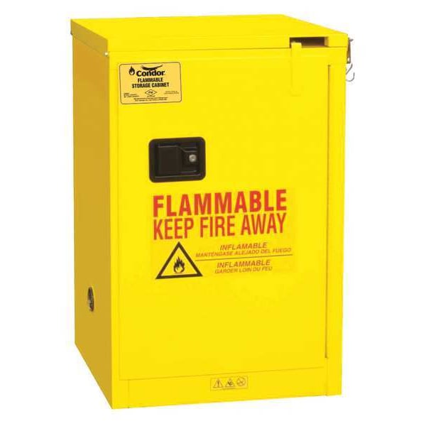 Condor Flammables Safety Cabinet, 4 gal, 1 Shelves, Steel, 17 1/2 in W x 23 1/2 in H x 18 1/4 in D, Yellow - 45AE83