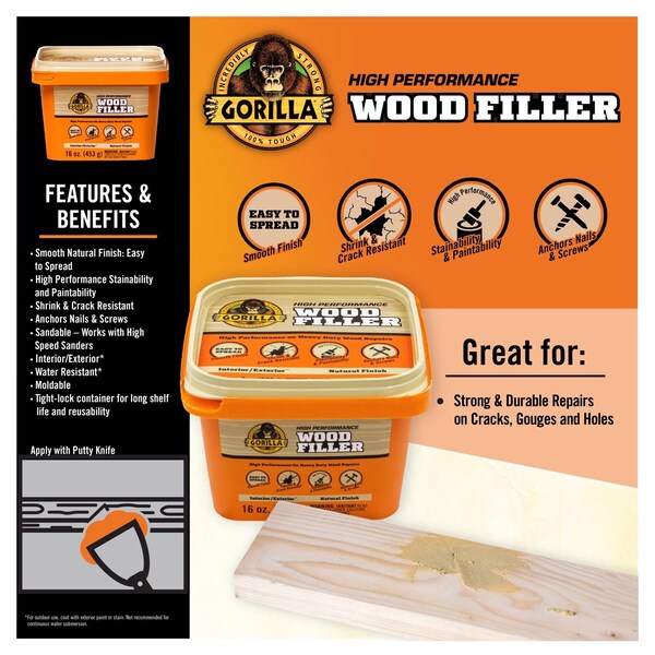 Gorilla Glue Gorilla Natural Wood Filler 8 oz - 107084