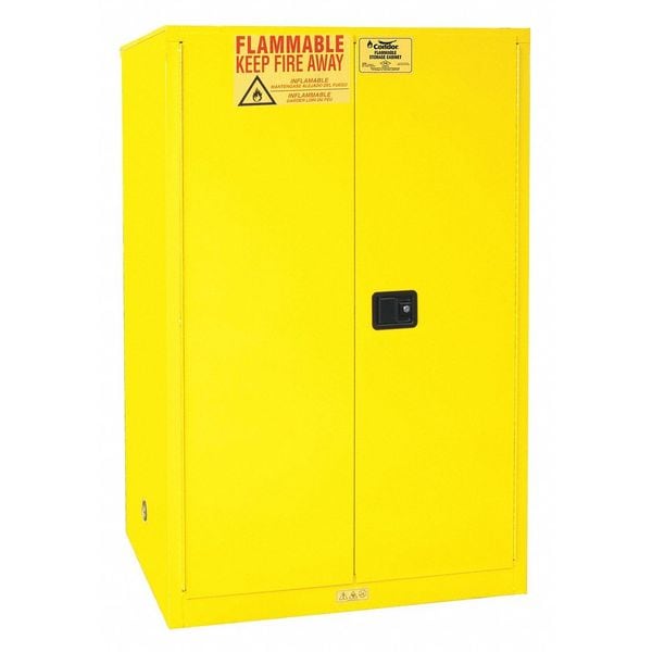 Condor Flammables Safety Cabinet, 90 gal, 2 Shelves, Steel, 43 in W x 66 1/2 in H x 34 in D, Yellow - 45AE85