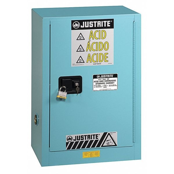 Justrite Corrosive Safety Cabinet, 15 gal, 1 Shelves, Steel, 24 in W x 35-3/4" H x 21-5/8 in D, Blue - 8825222
