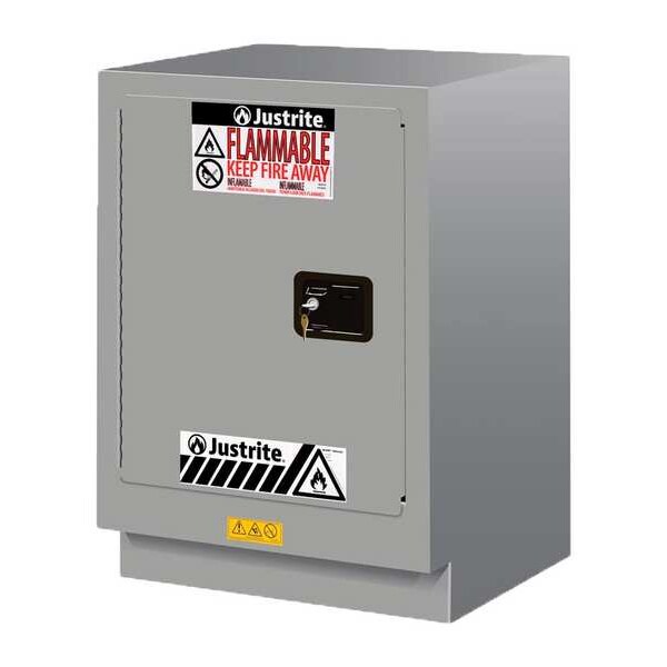 Justrite Flammable Cabinet, 15 gal, 1 Shelves, Steel, 24 in W x 35 3/4 in H x 21 5/8 in D, Silver - 882434