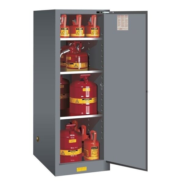 Justrite 54 gal, 3 Shelves, 18-Gauge Steel, 23.25 in W x 65 in H x 34 in D, Gray - 895423