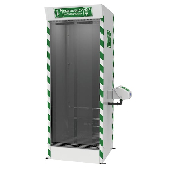 Hughes Safety Multi-Nozzle Decon Cubicle Shower, Acrylic Capped ABS Eyewash Bowl, Floor Mount - SD31K45G