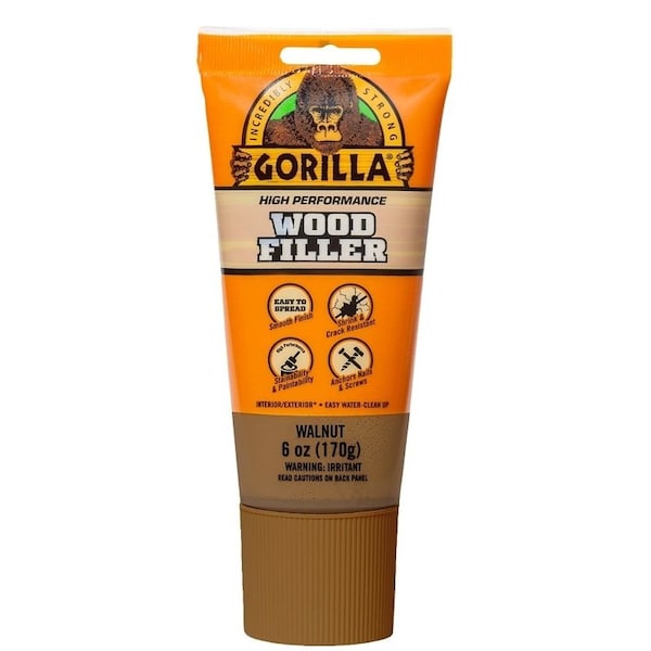 Gorilla Glue Wood Filler, High-Performance, Brown/Walnut, 6 oz, Tube - 112126