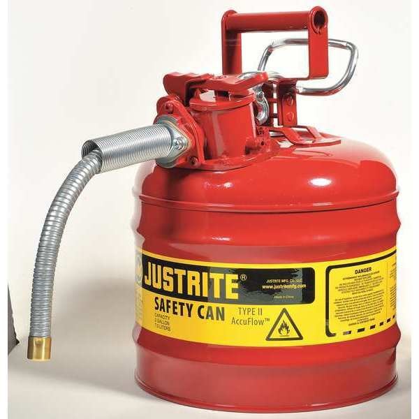 Justrite Safety Can, Steel, 2 gal, Red, 9 1/2 in Dia., Flammables - 7220120