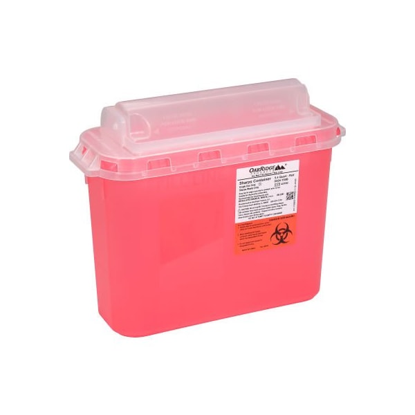 Oakridge Products-113906 Oakridge Products 5.4 Quart Sharps Container w/ Counter Balance Lid, Red - 0354-150B