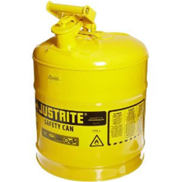 Justrite Type 1 Steel Safety Can For Flammables, 5 Gallon, Stainless Steel Flame Arrester, Self-Close Lid, Ye - 7150200