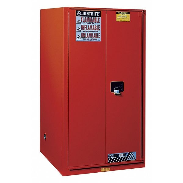 Justrite Flammables Safety Cabinet, 60 gal, 2 Shelves, Steel, 34 in W x 65 in H x 34 in D, Red - 896021