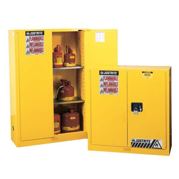 Justrite Flammables Safety Cabinet, 60 gal, 2 Shelves, Steel, 34 in W x 65 in H x 34 in D, Red - 896021