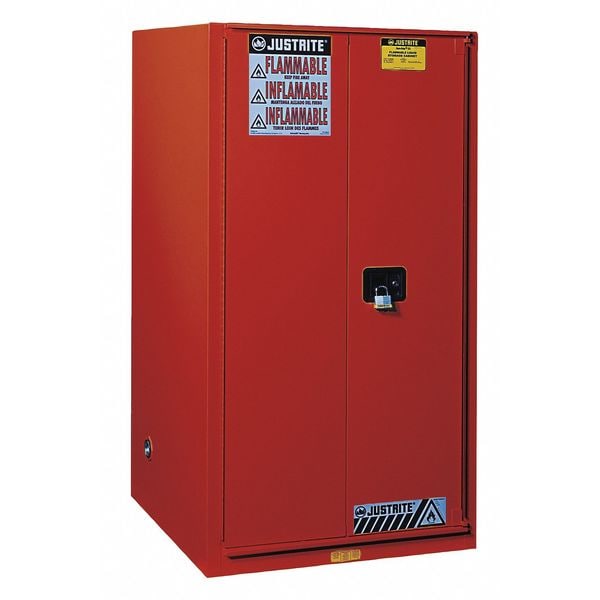 Justrite Flammables Safety Cabinet, 60 gal, 2 Shelves, Steel, 34 in W x 65 in H x 34 in D, Red - 896021