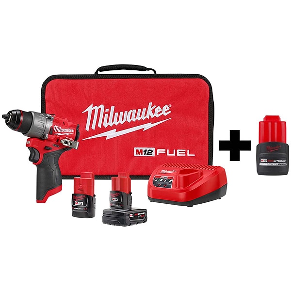Milwaukee Tool M12 Hammer Drill/Driver, M12 CP2.5 Batt - 3404-22, 48-11-2425
