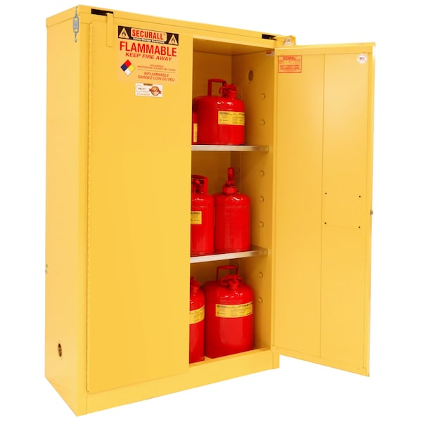 Securall 45 Gallon Flammable Storage Cabinet, Self-Close, Self-Latch Safe-T-Door, Yellow - A345