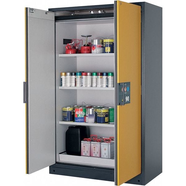 Denios/Asecos Flammables Safety Cabinet, 75 gal, 3 Shelves, Steel, 47 in W x 77 in H x 24 1/4 in D, Yellow - M31-8020