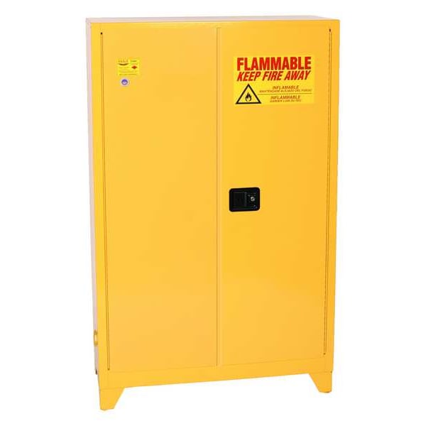 Eagle Mfg Flammables Safety Cabinet, 45 gal, 2 Shelves, Steel, 43 in W x 69 in H x 18 in D, Yellow - 4510XLEGS