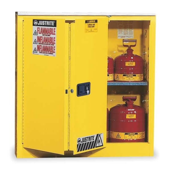 Justrite Flammables Safety Cabinet, 30 gal, 1 Shelves, Steel, 43 in W x 44 in H x 18 in D, Yellow - 893080
