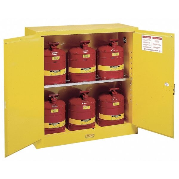 Justrite Flammables Safety Cabinet, 30 gal, 1 Shelves, Steel, 43 in W x 44 in H x 18 in D, Yellow - 8930208