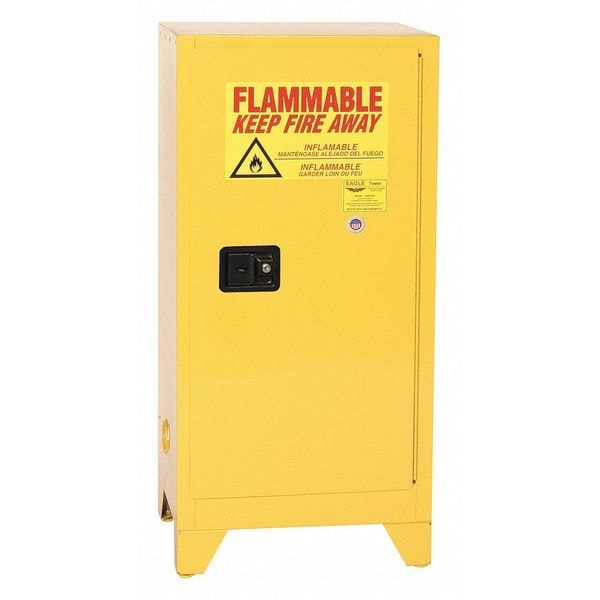 Eagle Mfg Flammables Safety Cabinet, 16 gal, 1 Shelves, Steel, 23 1/4 in W x 48 in H x 18 in D, Yellow - 1906XLEGS