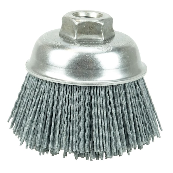 Weiler 3-1/2" Nylox Cup Brush .035/180SC Crimped Fill 5/8"-11 UNC Nut - 14413