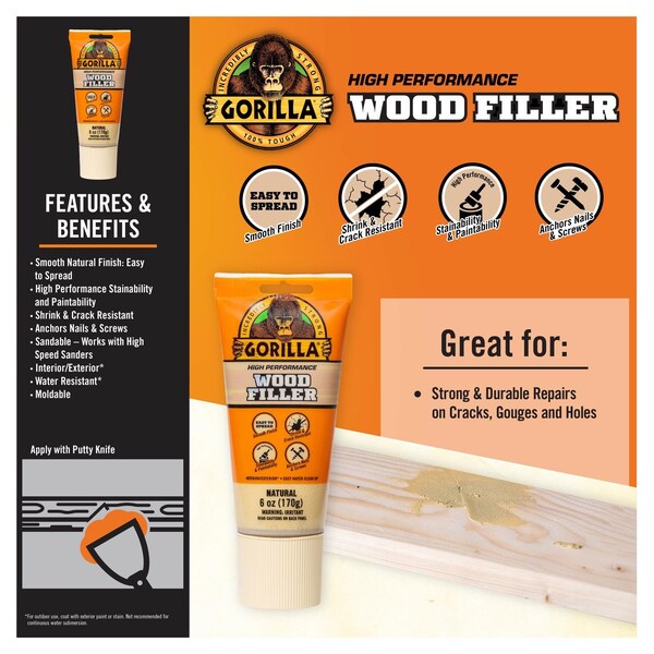 Gorilla Glue Gorilla Natural Wood Filler 6 oz - 107072
