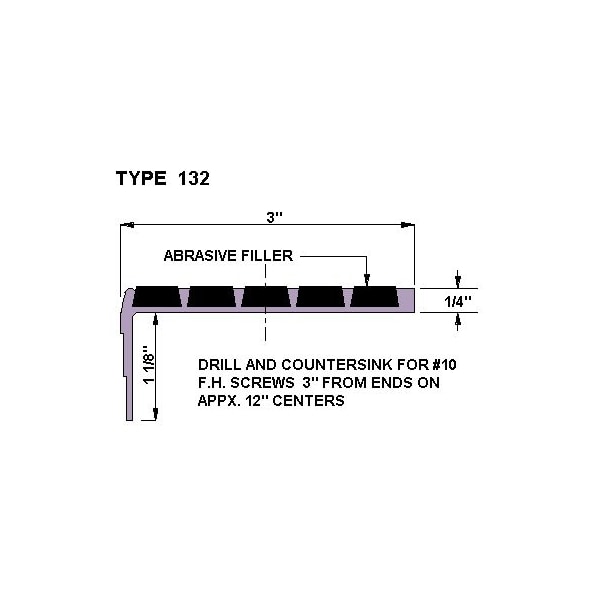 Supergrit 3" Stair Nosing 5'0" Black-Drilled - 132-BLA5