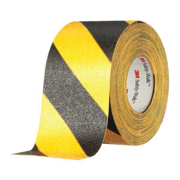 3M Anti-Slip Tape Mineral Coated; Substrate: Plastic Film 60 Grit Size, Black/Yellow, 4" W x 60 ft. L - 613