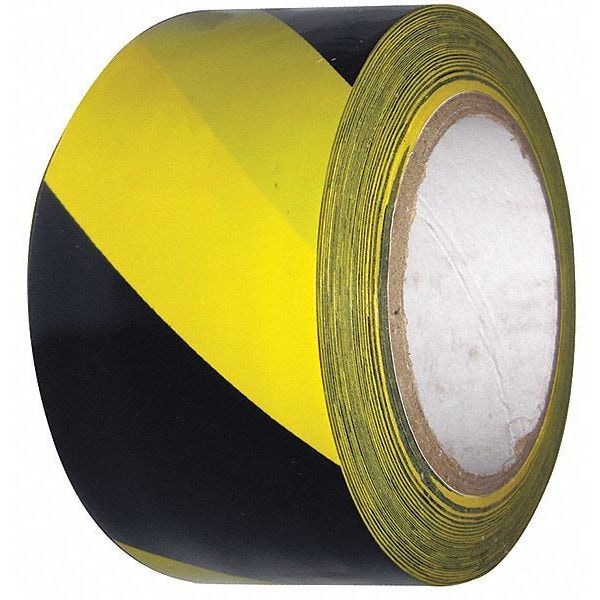 Condor Safety Warning Tape Vinyl Black/Yellow, 2" W x 108 ft. L, 6 mil Thick - 6FXV5