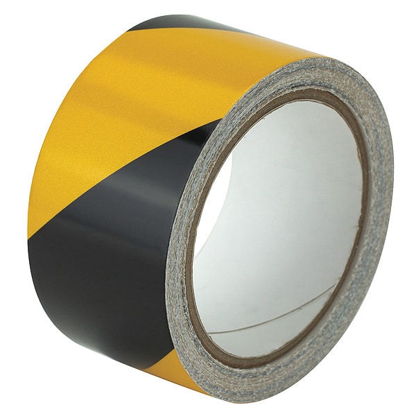 Zoro Select Reflective Safety Tape Vinyl Black/Yellow, 2" W x 10 yd. L, 5.5 mil Thick - RS2BY