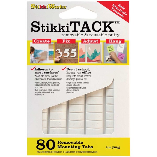 Stikkiworks StikkiTack, White, 2 oz./80 Tabs Per Pack, 12 Packs, 960PK - ST-80W
