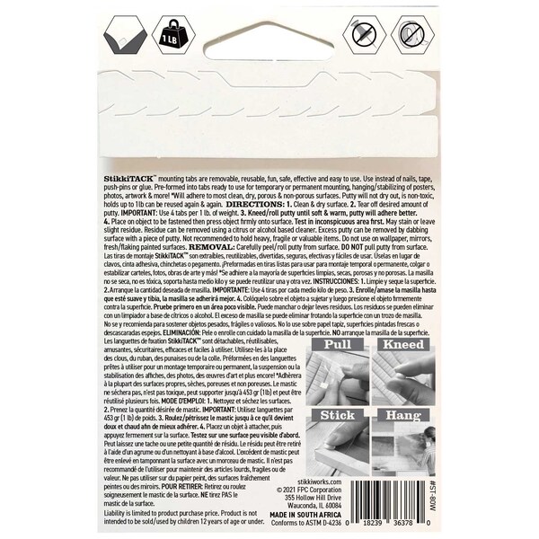 Stikkiworks StikkiTack, White, 2 oz./80 Tabs Per Pack, 12 Packs, 960PK - ST-80W