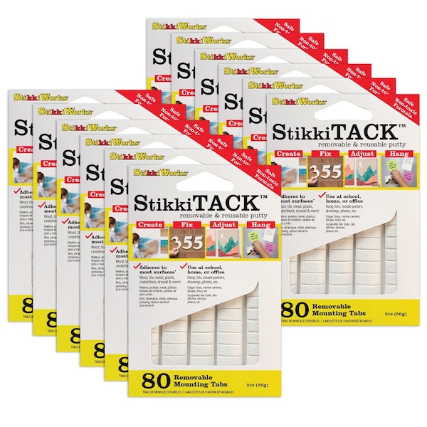 Stikkiworks StikkiTack, White, 2 oz./80 Tabs Per Pack, 12 Packs, 960PK - ST-80W