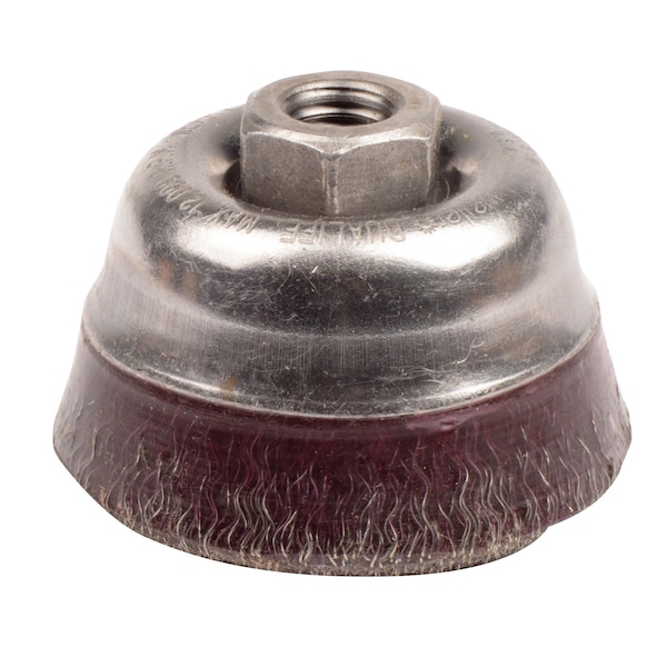 Weiler 3-1/2" Encapsulated Crimped Wire Cup Brush .014" Steel 5/8"-11 UNC Nut - 35406