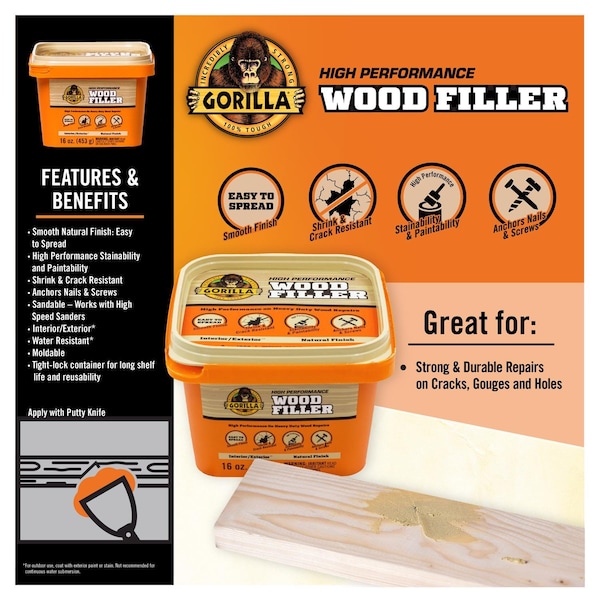 Gorilla Glue Gorilla Natural Wood Filler 16 oz - 107103