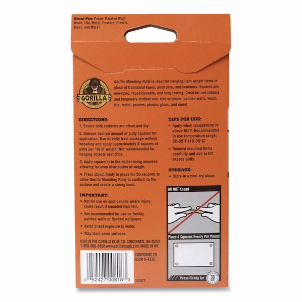 Gorilla Glue Removable Mounting Putty, Repositionable and Reusable, 2 oz, 84PK - 102745