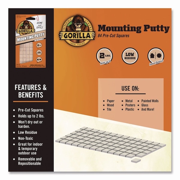 Gorilla Glue Removable Mounting Putty, Repositionable and Reusable, 2 oz, 84PK - 102745