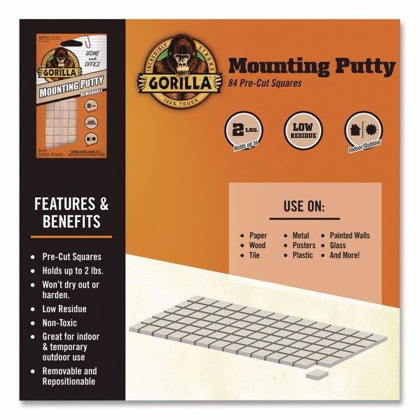 Gorilla Glue Removable Mounting Putty, Repositionable and Reusable, 2 oz, 84PK - 102745