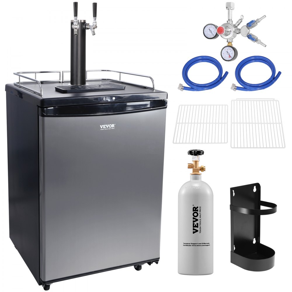 VEVOR Beer Kegerator, Dual Tap Draft Beer Dispenser, Full Size Keg Refrigerator With Shelves, CO2 Cylinder, Drip Tray & Rail, 32°F- 75.2°F Temperature Control, Holds 1/6, 1/4, 1/2 Barrels, Black - DZSZPJGY2163LD8WUV1