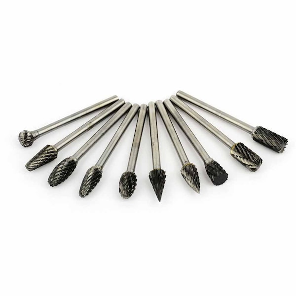 Big Horn 10 pcs Tungsten Steel Solid Carbide Burrs (Rotary Files) Diamond Burrs Set - 19263