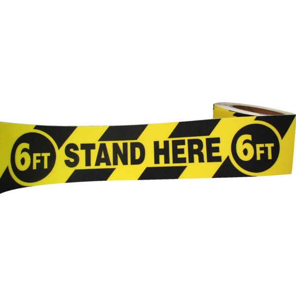 Harris 3"X54' Warning Anti-Skid Tape "6Ft Stand Here 6Ft" - ZWAS6FTSH