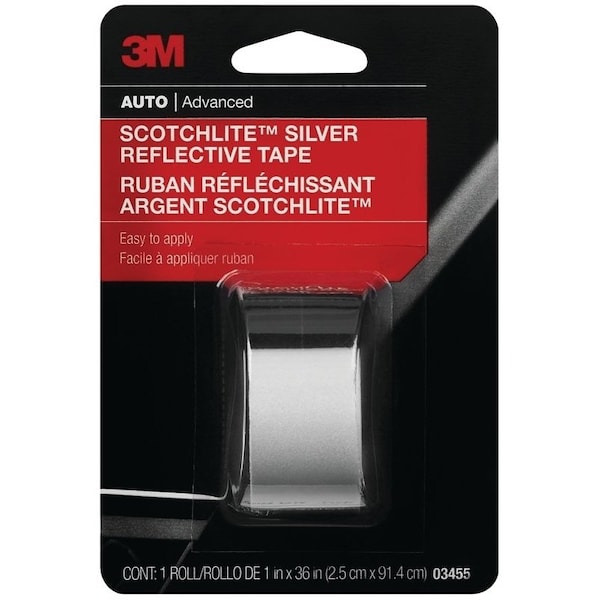 3M Scotchlite 03455 Reflective Safety Tape, 36 in L, 1 in W, Silver - 03455C