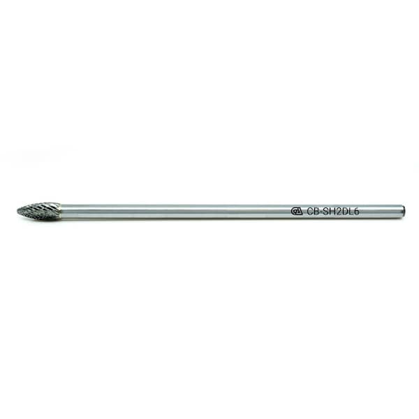 Continental Abrasives SH-2 Double Cut Flame Shape Tungsten Carbide Burr  6" Shank - CB-SH2DL6