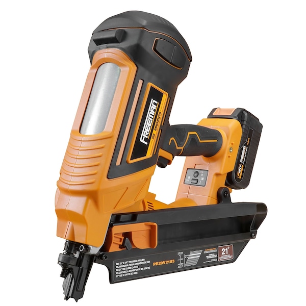 Freeman 20V Cordless 21 Degree, 3-1/4in Full Head Framing Nailer Including 4Ah Battery, Rapid Charger & Case - PE20V2183