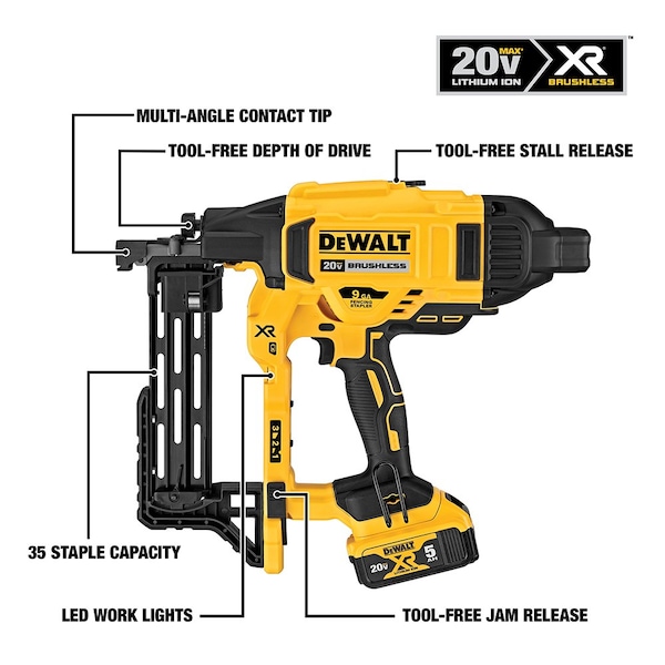 Dewalt 20V MAX* XR 9 GA Cordless Fencing Stapler Kit - DCFS950P2
